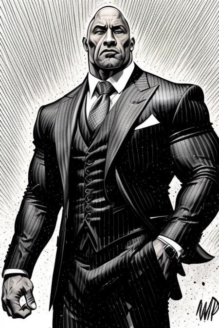 01911-2402812702-monochrome  drawing   Dwayne _The Rock_ Johnson as a billionaire mobster in a fine tailored pinstripe suit by WoD1.png